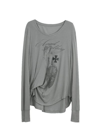 Knight Print Irregular T-Shirt【s0000016574】