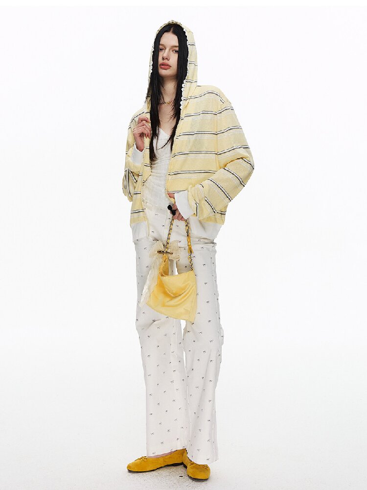 Striped Love Lace Hooded Cardigan【s0000015867】