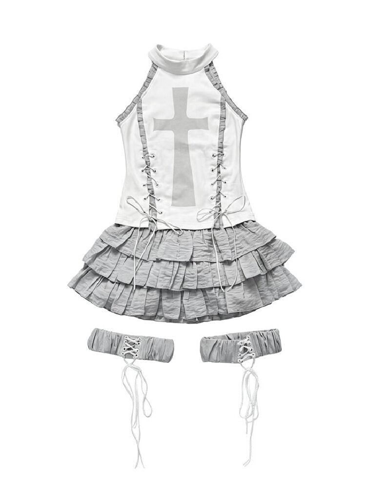 Cross Print Gothic Suit Dress【s0000018183】