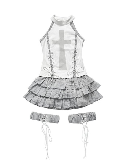 Cross Print Gothic Suit Dress【s0000018183】