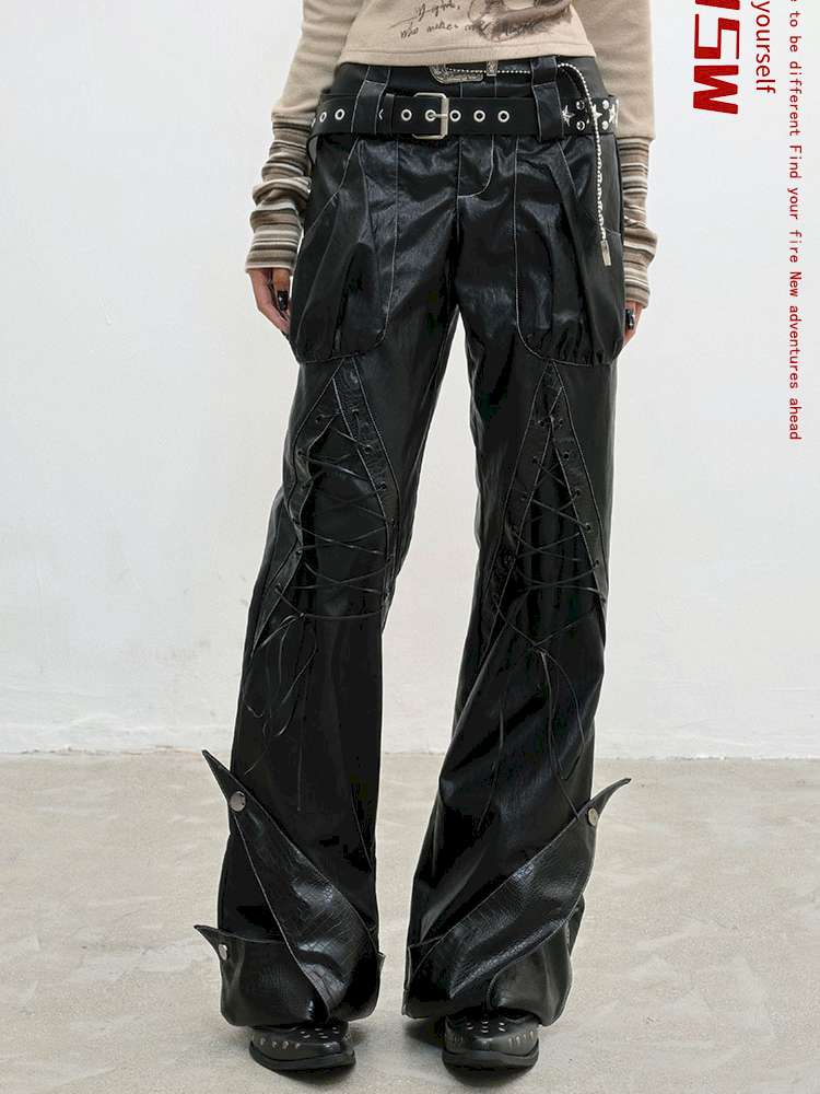 Strap Double Waist Leather Pants【s0000014834】