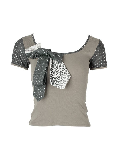 Leopard Polka Dot Patchwork T-Shirt【s0000018083】