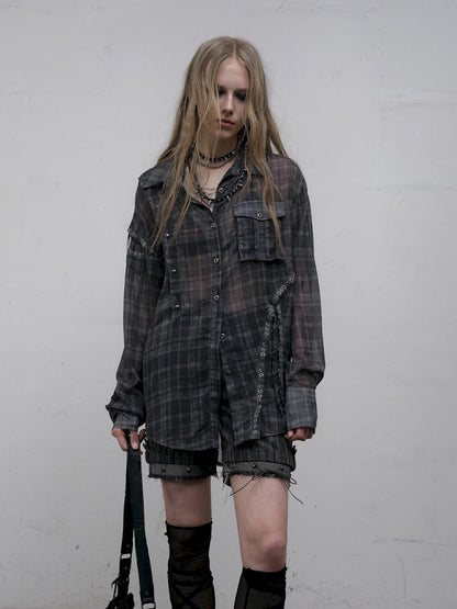 Polka dot plaid sun loose shirt【s0000012622】