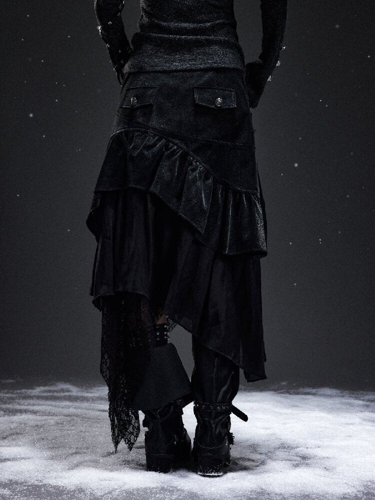 Dark Court Suede Patchwork Skirt【s0000019295】