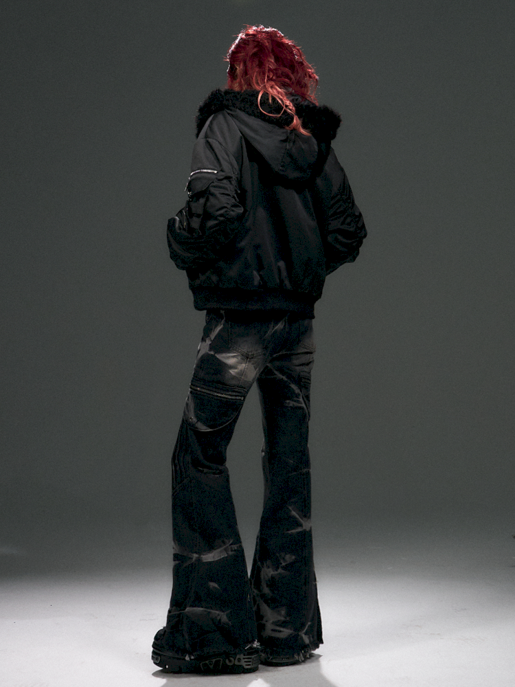 Hooded Fur Loose Bomber Jacket【s0000015096】