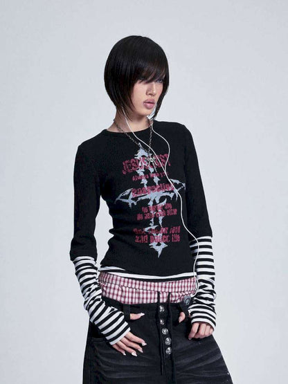 Striped Cross Rivet Stacked Top【s0000015011】