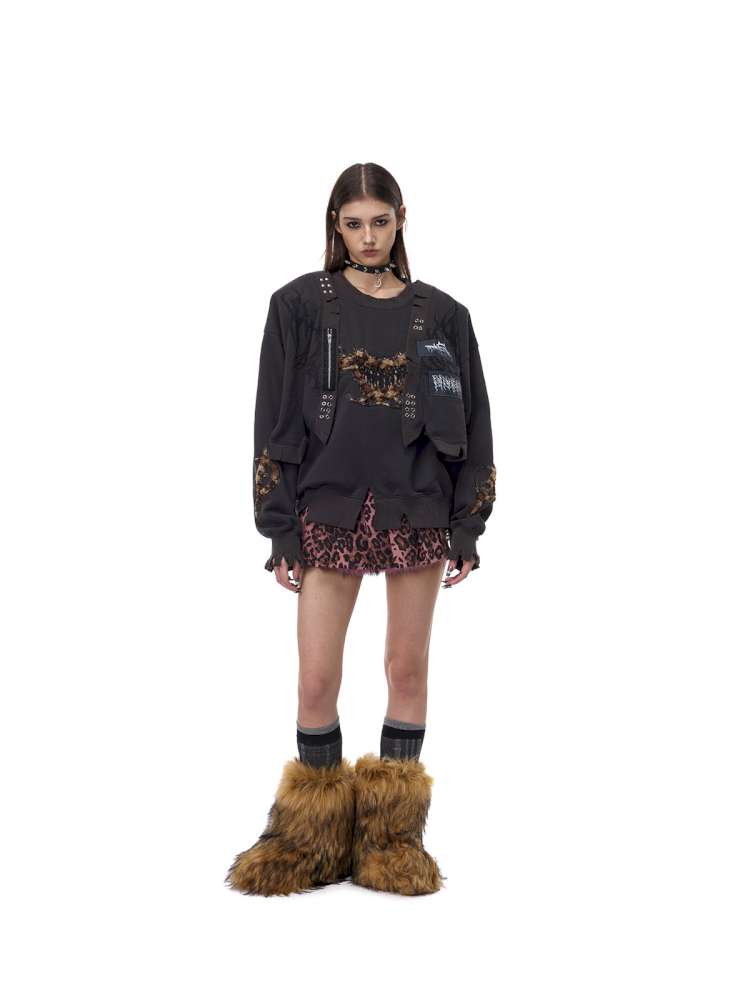 Double Embroidered Leopard Sweatshirt【s0000015121】