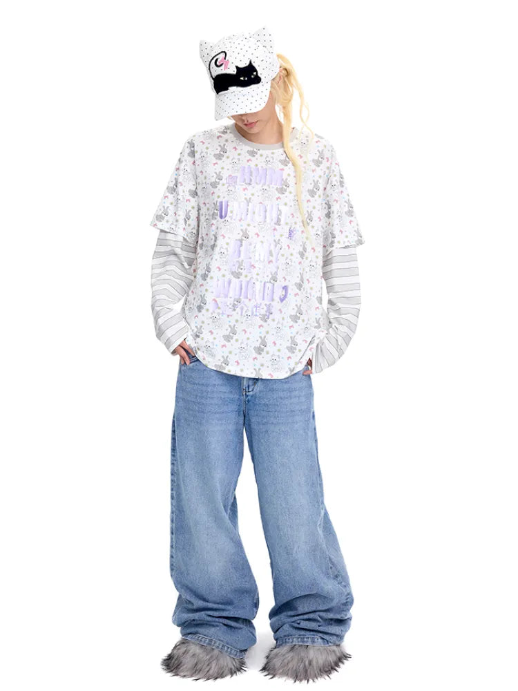 Print Two-Piece Style Long-Sleeve T-Shirt【s0000014093】