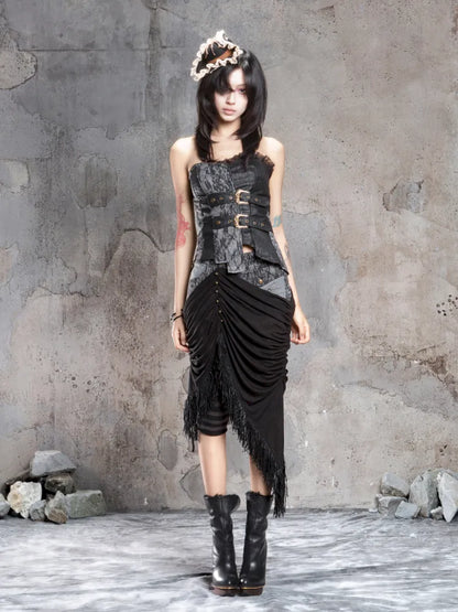 Strappy Asymmetric Cut-Out Fitted Halter Top【s0000014138】