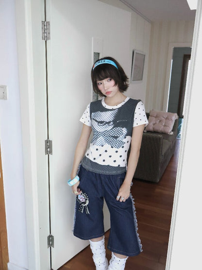 Antique Polka Dot Cat Print Top【s0000018678】