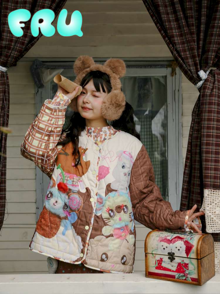 Doll Print Reversible Quilted Jacket【s0000015106】