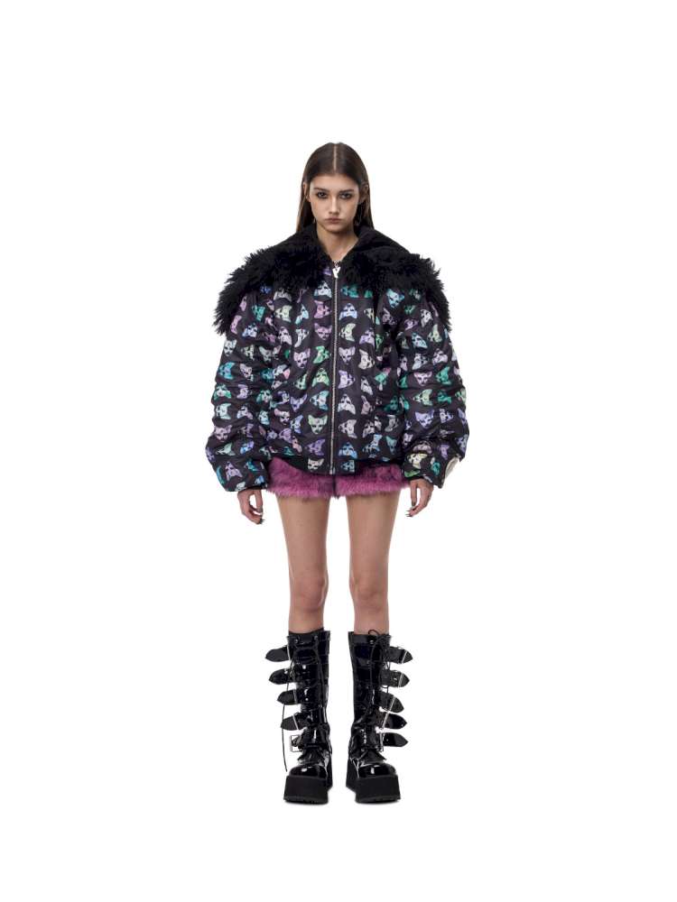 Black Metal Fur Collar Cotton Suit【s0000015129】