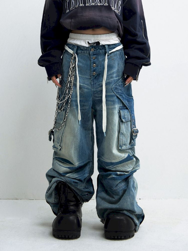 PLEATED WIDE LEG JEANS [S0000010450]