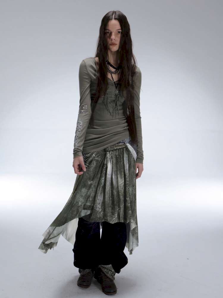 Mysterious Castle Print Mesh Skirt【s0000014716】