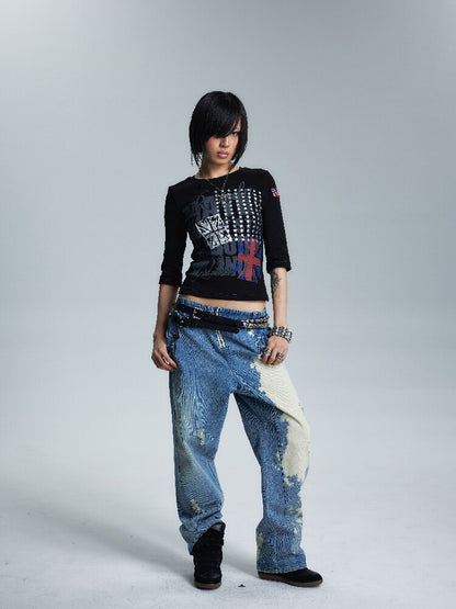 Asymmetrical Topstitch Mid Sleeve T【s0000016998】