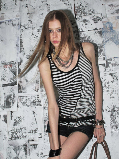 Pinstripe Panel Asymmetric Vest【s0000016901】