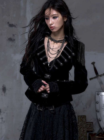 Waist-Defining Flocked Suit Jacket【s0000014458】