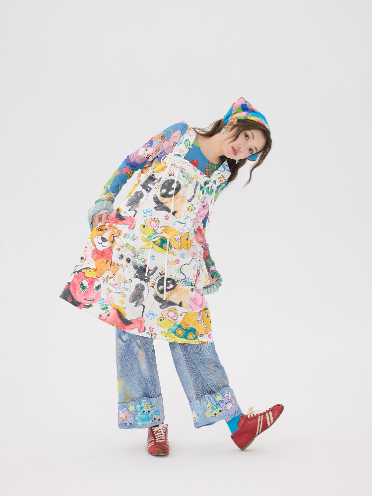 White Graffiti Animal Print Dress【s0000016193】