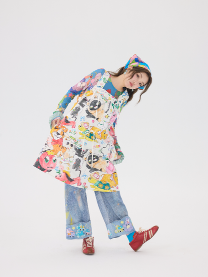 White Graffiti Animal Print Dress【s0000016193】