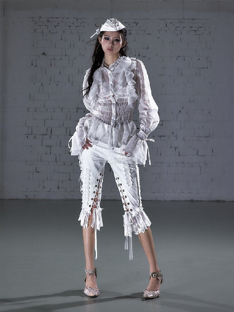 Raw Edge Lace Skinny Denim Pants【s0000016202】