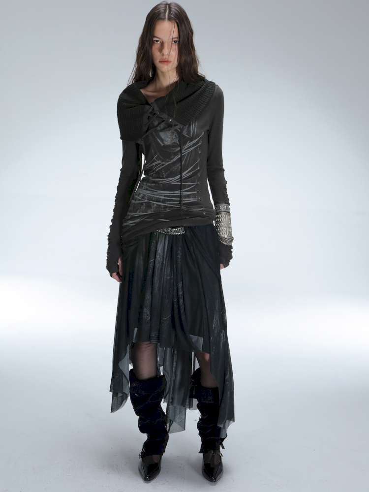 Mysterious Castle Print Mesh Skirt【s0000014716】