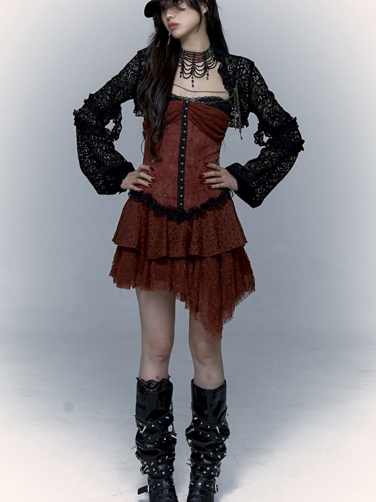 Lantern Sleeve Shoulder Lace Ultra Short Blouse【s0000009003】