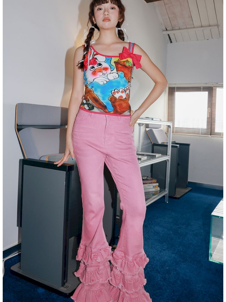 Pink Lace Flared Pants【s0000013342】