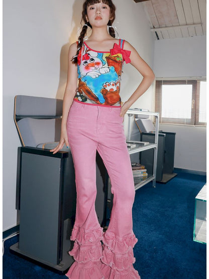 Pink Lace Flared Pants【s0000013342】