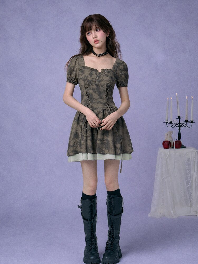 Strap Giant Waist Grip Print Dress【s0000017279】
