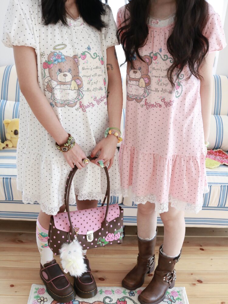 Bear Strawberry Lace Polka Dot Dress【s0000017508】
