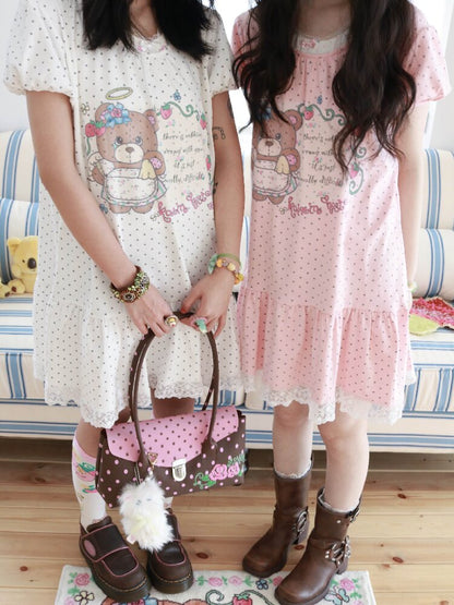 Bear Strawberry Lace Polka Dot Dress【s0000017508】