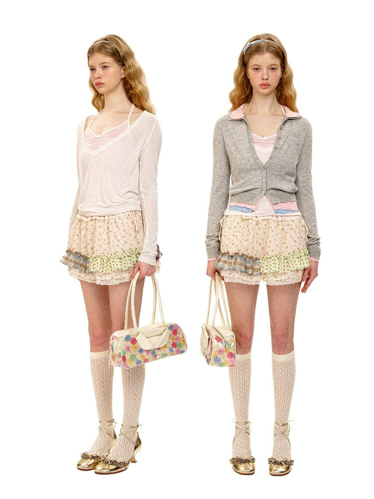 Panelled Pleated Floral Skirt【s0000016108】