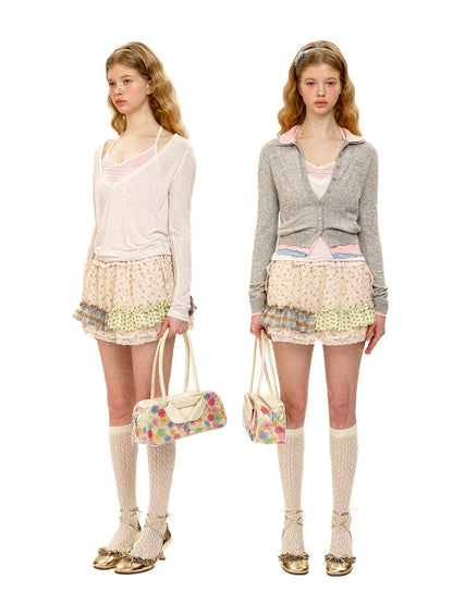 Panelled Pleated Floral Skirt【s0000016108】