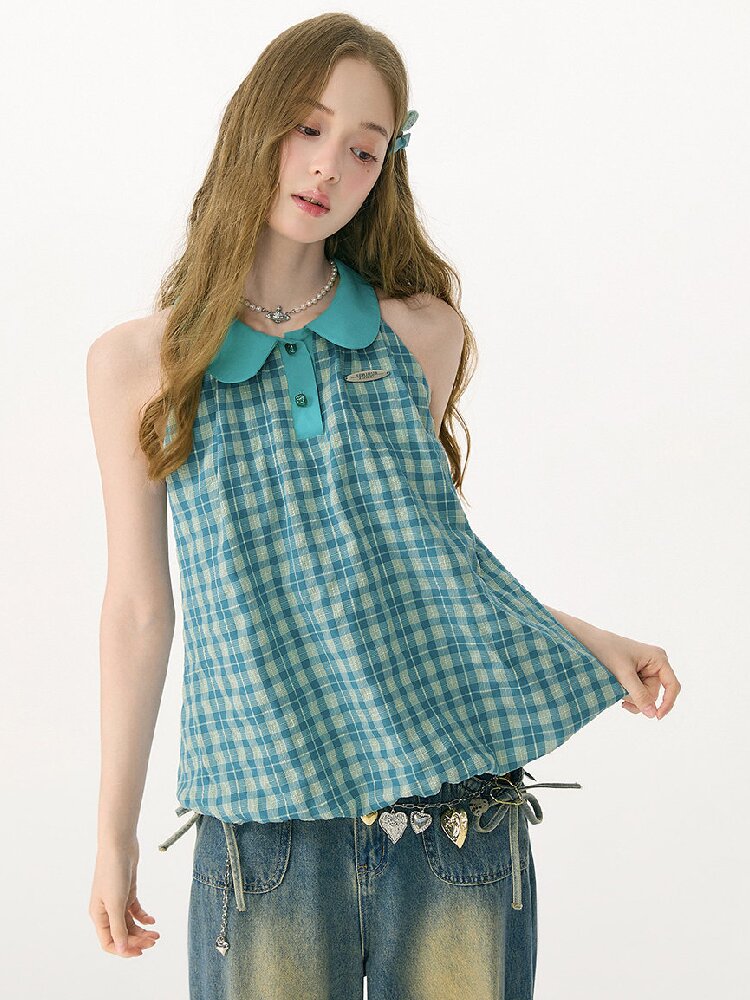 Summer Plaid Doll Collar Vest Top【s0000017153】