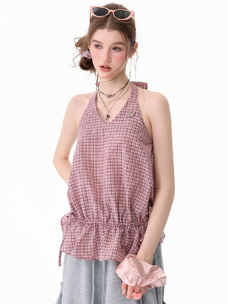 American Vintage Plaid Halter Top【s0000017749】