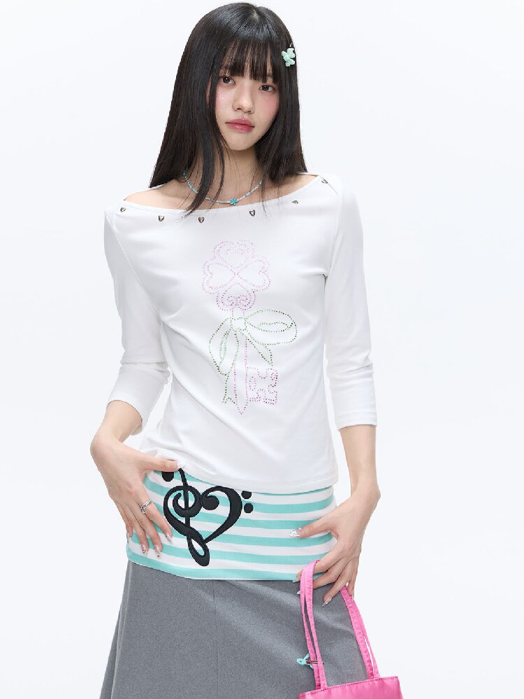 White Clover Hot Bead T-Shirt Top【s0000016408】