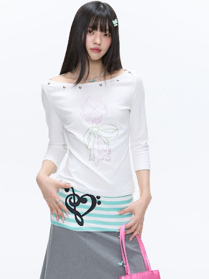 White Clover Hot Bead T-Shirt Top【s0000016408】