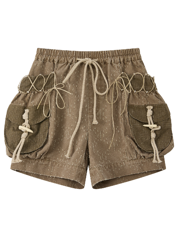 Multi Pocket Ripped Drawstring Shorts【s0000016530】