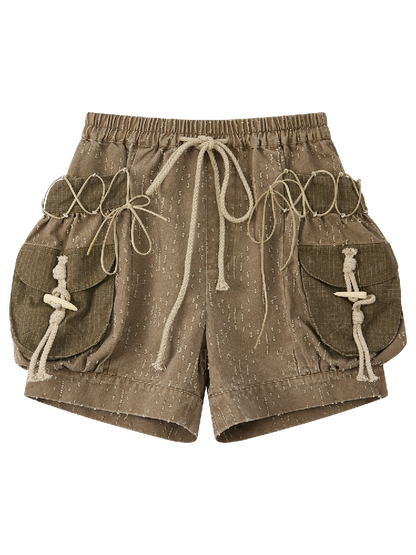 Multi Pocket Ripped Drawstring Shorts【s0000016530】