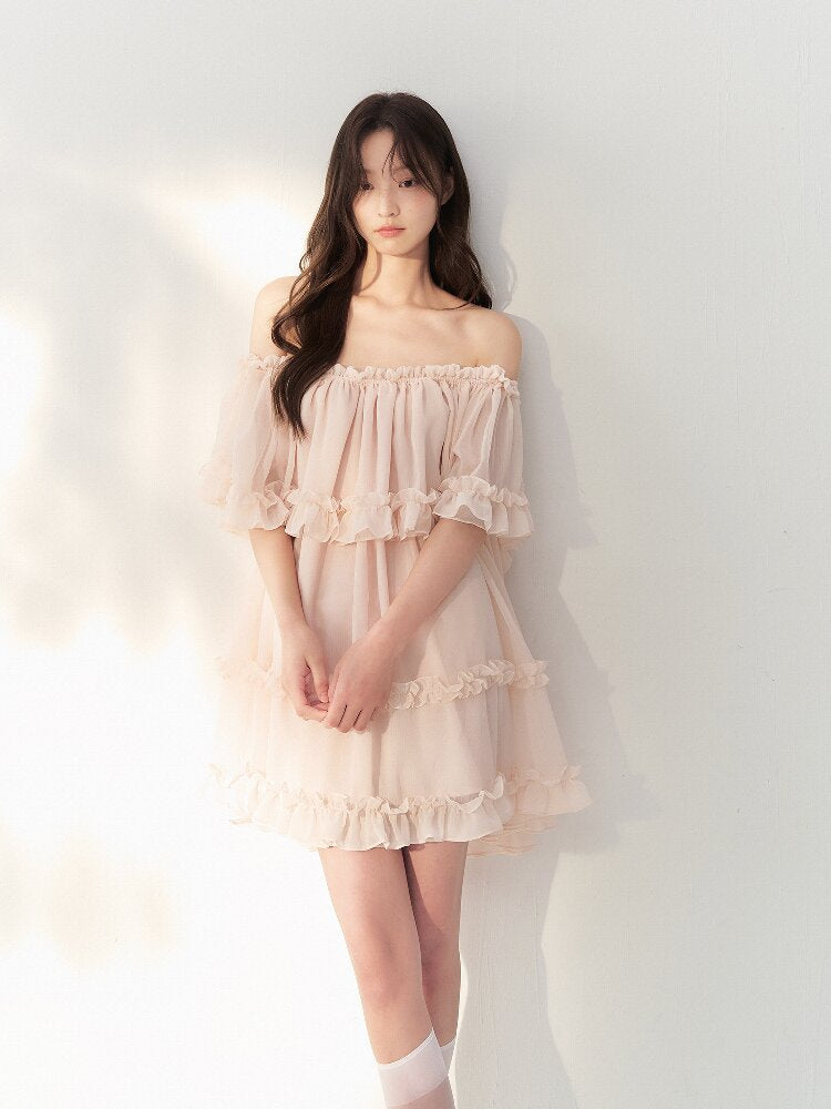 Tulle Layered Lace One Shoulder Dress【s0000016875】
