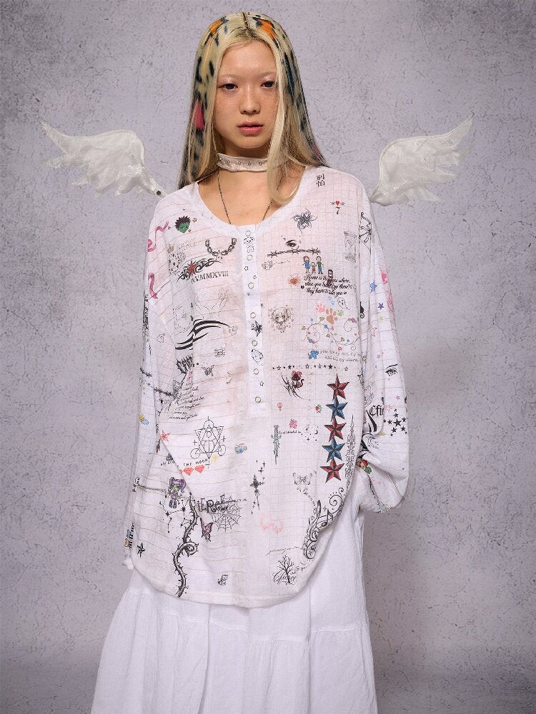 Manuscript Print Long Sleeve【s0000019143】
