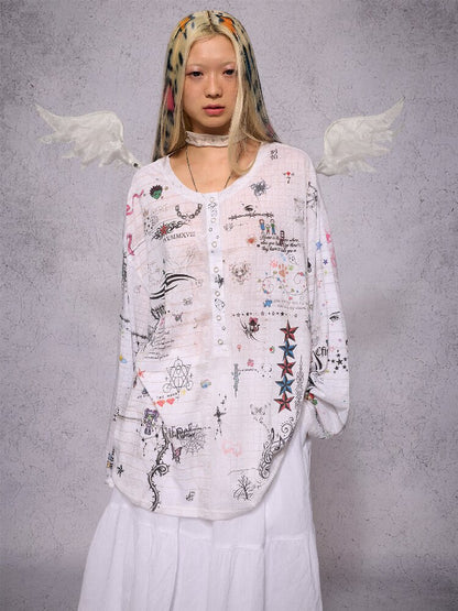 Manuscript Print Long Sleeve【s0000019143】