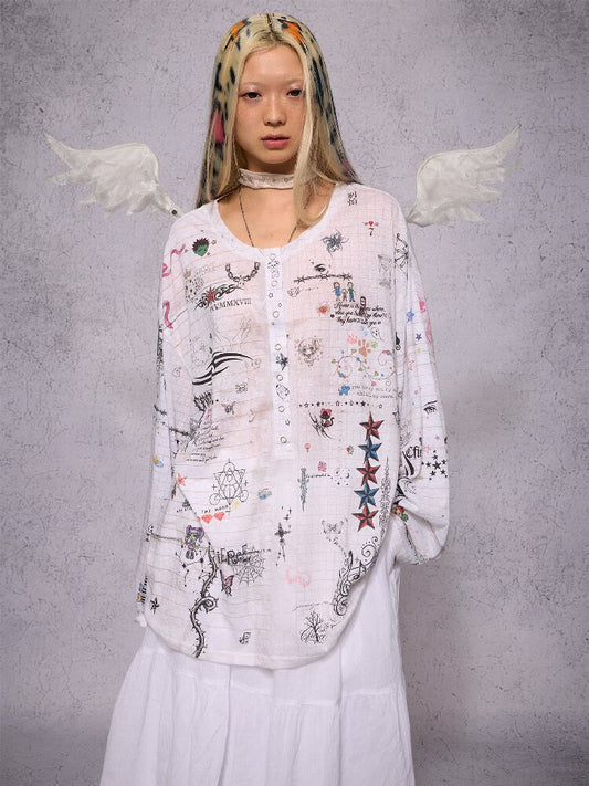 Manuscript Print Long Sleeve【s0000019143】
