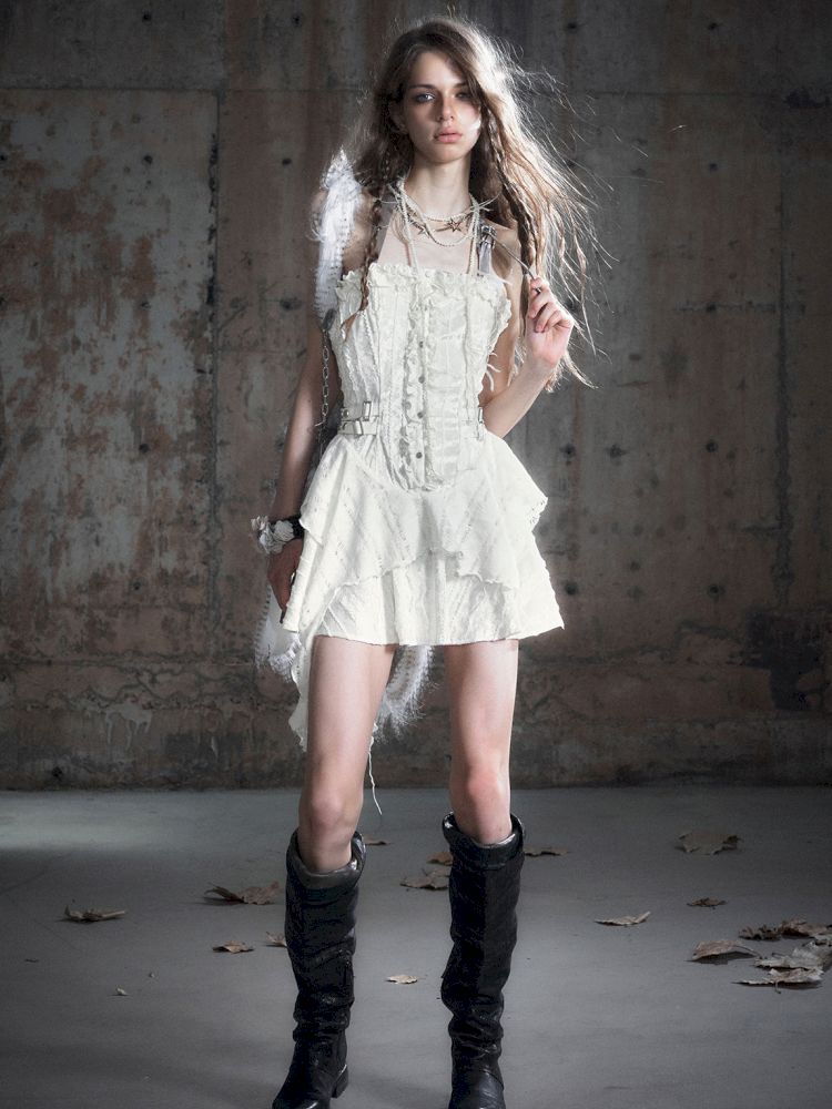 Patchwork Lattice Waisted Dress【s0000013889】