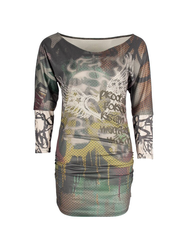Graffiti Stitched Sleeve T-Shirt【s0000018062】