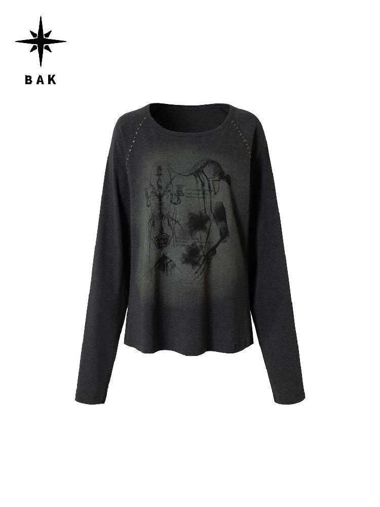 Washed Printed Rivet Knitted Top【s0000016261】