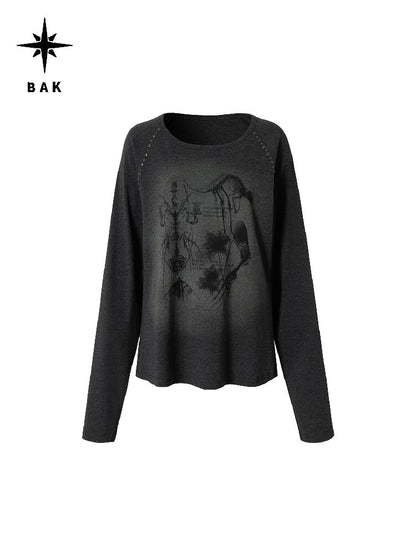 Washed Printed Rivet Knitted Top【s0000016261】