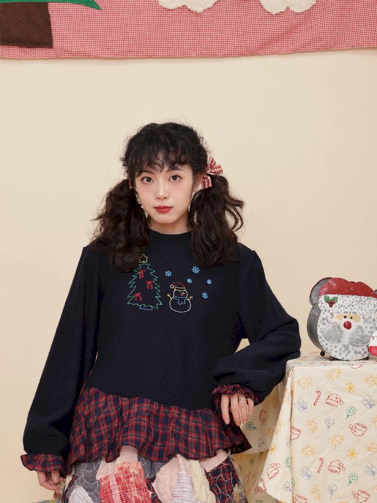 Embroidery Childish Navy Knit Sweater【s0000011198】