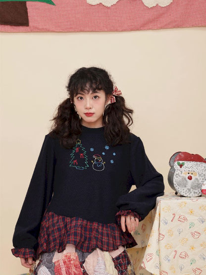 Embroidery Childish Navy Knit Sweater【s0000011198】