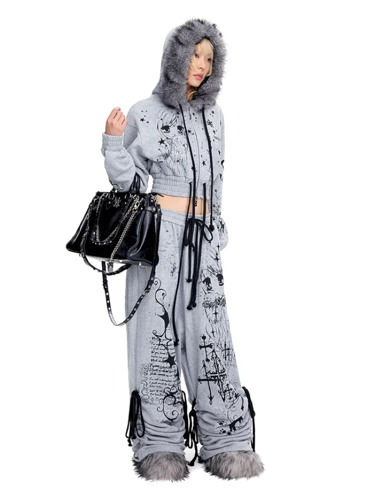 Angel Girl Doodle Print Short Hoodie【s0000014090】